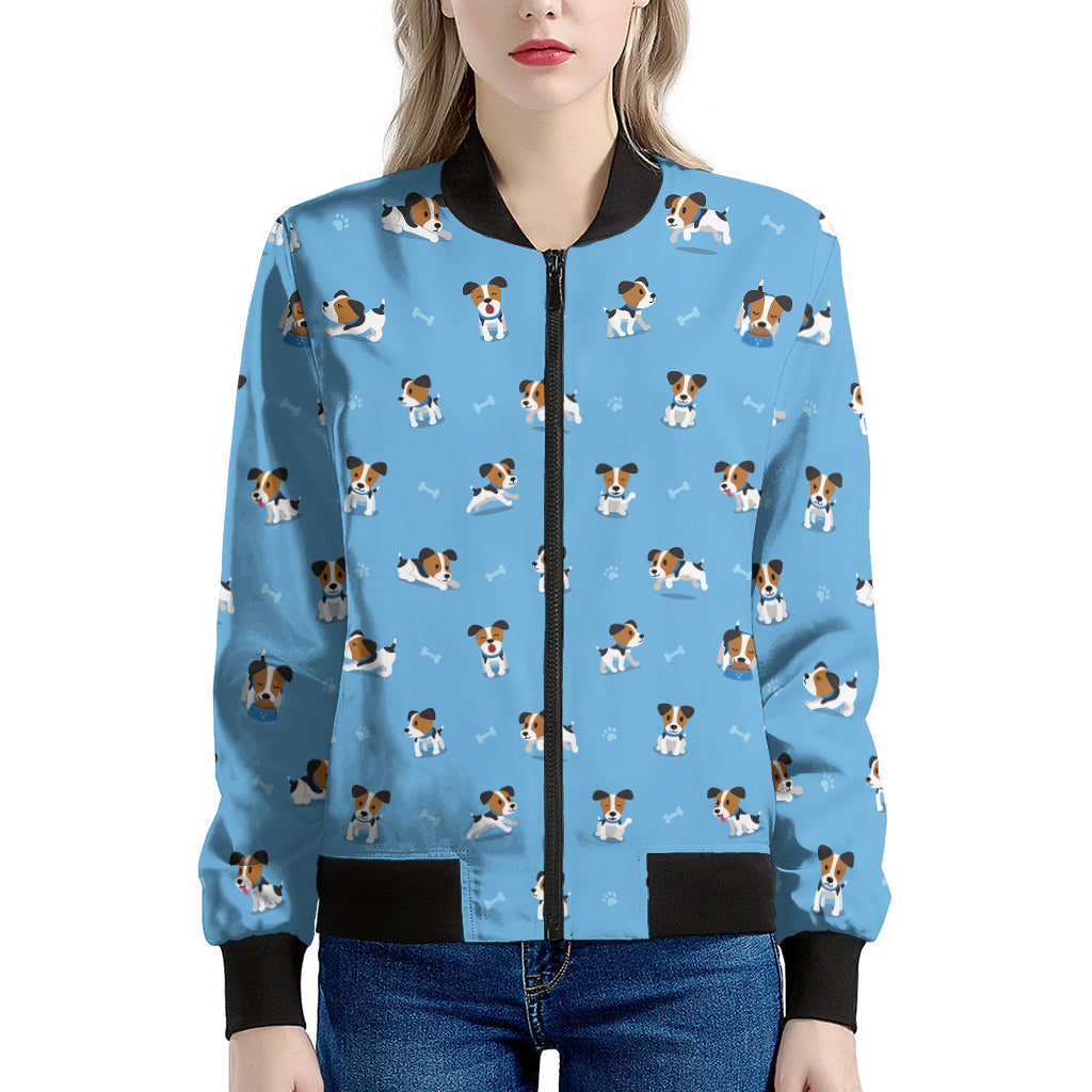 Blue Jack Russell Terrier Pattern Print Women's Bomber Jacket