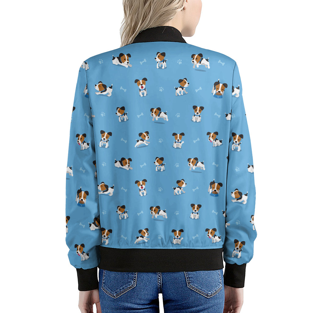 Blue Jack Russell Terrier Pattern Print Women's Bomber Jacket