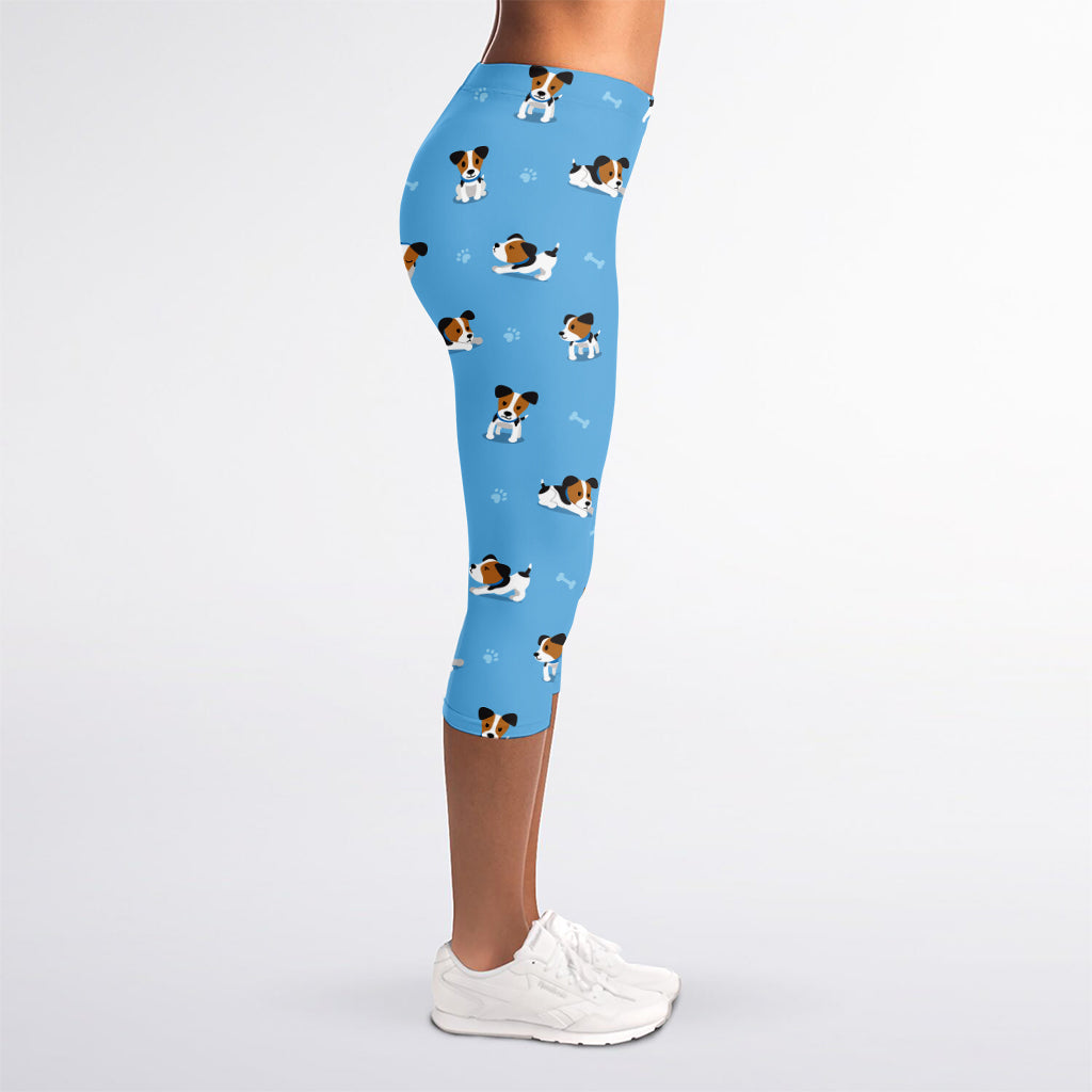 Blue Jack Russell Terrier Pattern Print Women's Capri Leggings