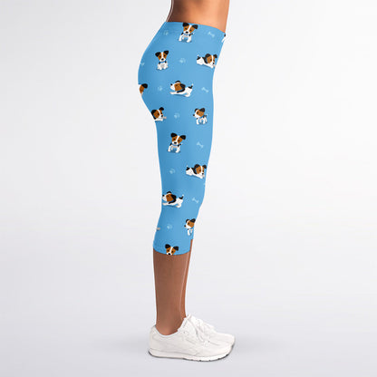 Blue Jack Russell Terrier Pattern Print Women's Capri Leggings