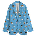 Blue Jack Russell Terrier Pattern Print Women's Cotton Blazer