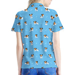 Blue Jack Russell Terrier Pattern Print Women's Polo Shirt