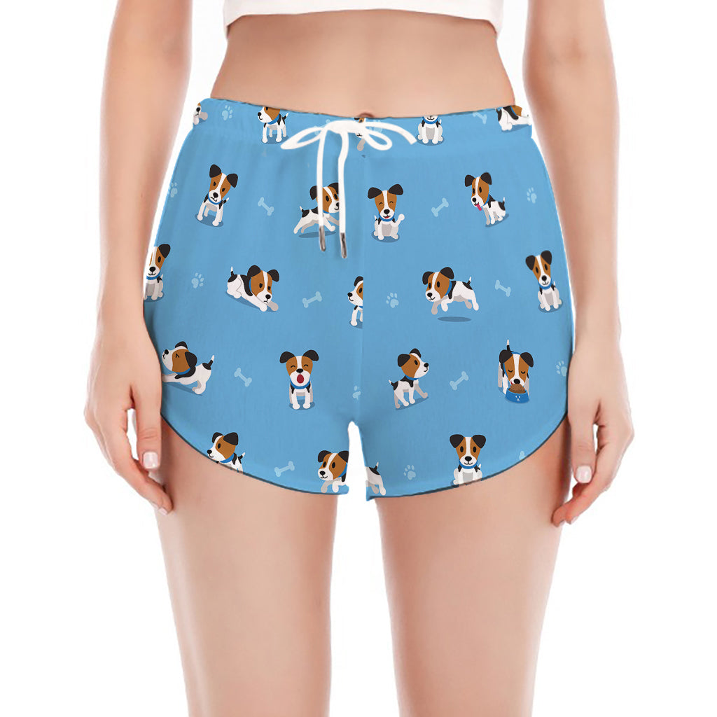 Blue Jack Russell Terrier Pattern Print Women's Split Running Shorts