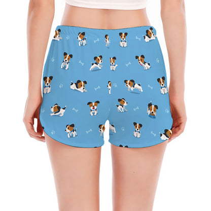 Blue Jack Russell Terrier Pattern Print Women's Split Running Shorts