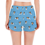 Blue Jack Russell Terrier Pattern Print Women's Split Running Shorts