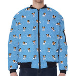 Blue Jack Russell Terrier Pattern Print Zip Sleeve Bomber Jacket