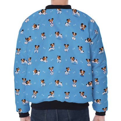 Blue Jack Russell Terrier Pattern Print Zip Sleeve Bomber Jacket