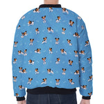 Blue Jack Russell Terrier Pattern Print Zip Sleeve Bomber Jacket