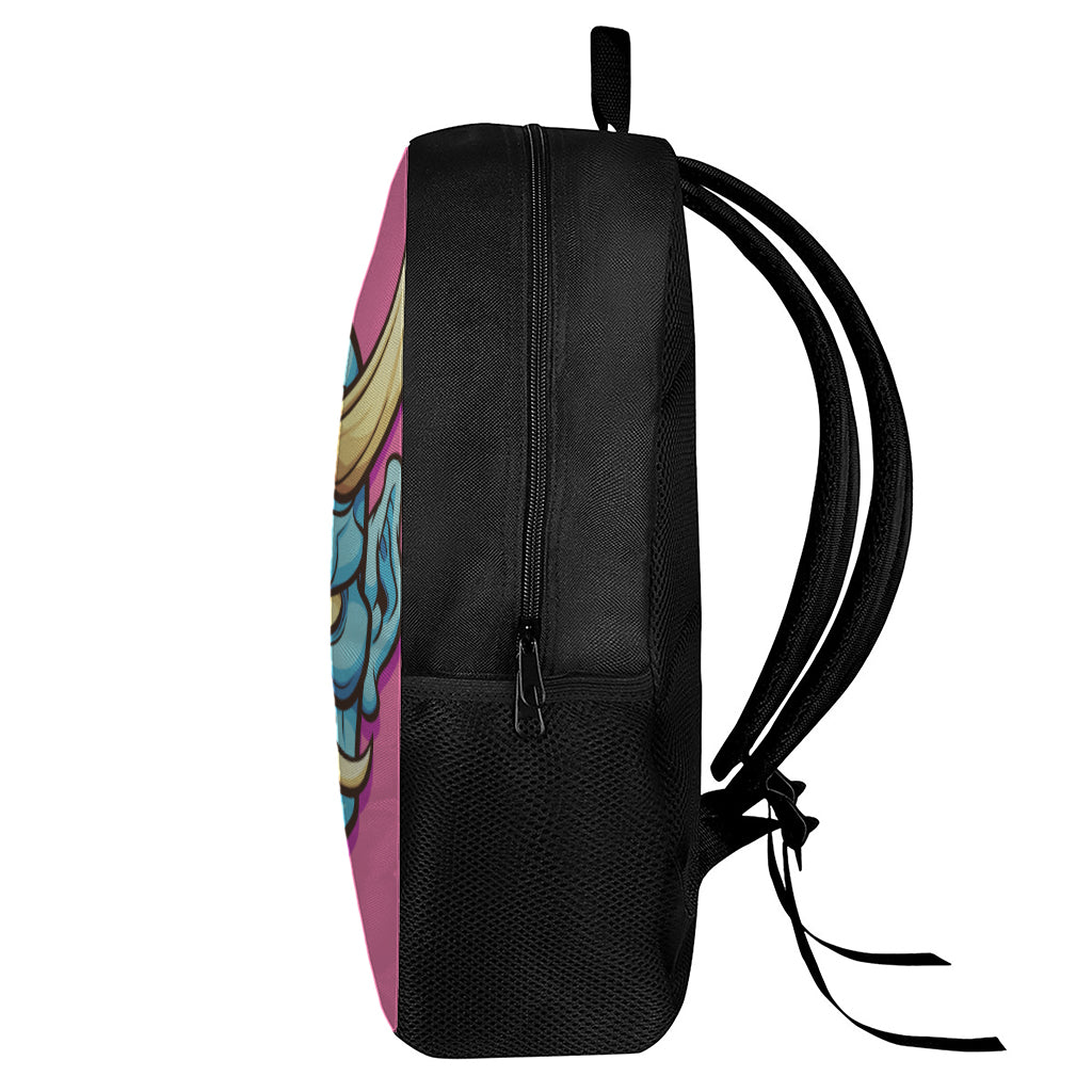 Blue Japanese Demon Print 17 Inch Backpack