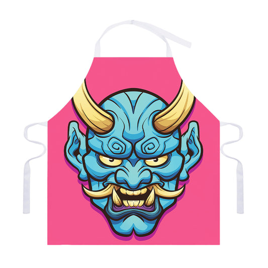 Blue Japanese Demon Print Adjustable Apron