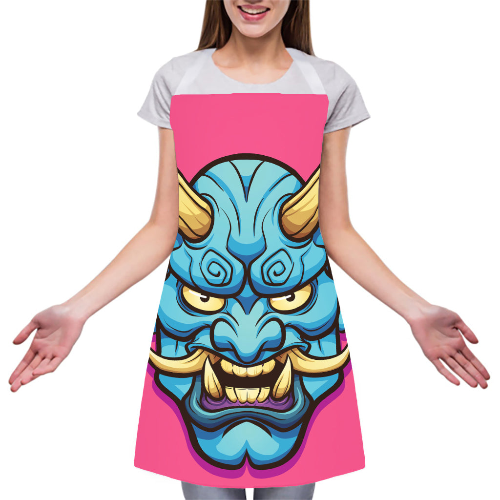 Blue Japanese Demon Print Adjustable Apron