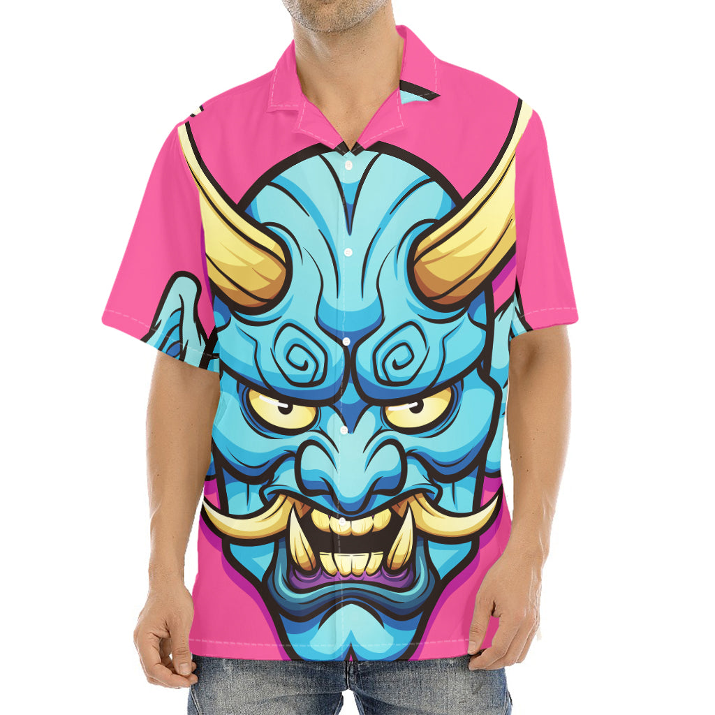 Blue Japanese Demon Print Aloha Shirt