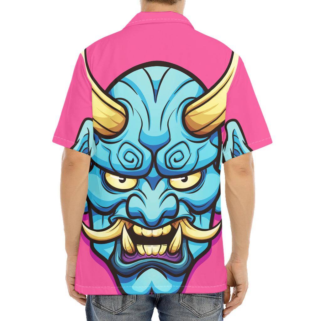 Blue Japanese Demon Print Aloha Shirt