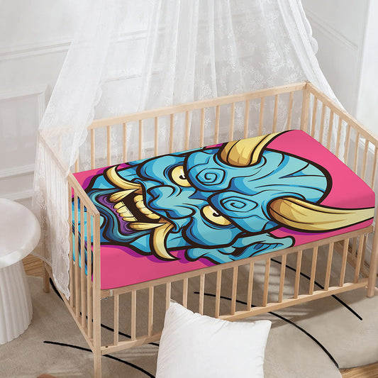 Blue Japanese Demon Print Baby Crib Sheet