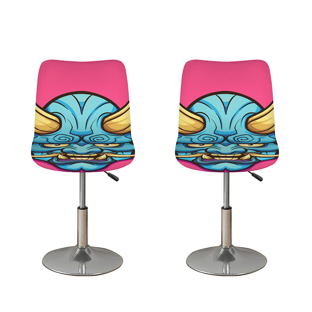 Blue Japanese Demon Print Bar Stool Covers