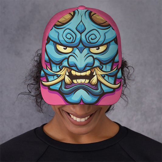 Blue Japanese Demon Print Baseball Cap
