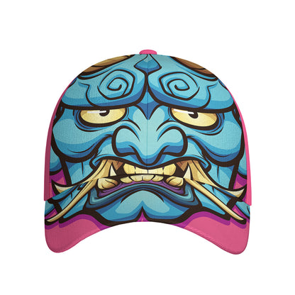 Blue Japanese Demon Print Baseball Cap