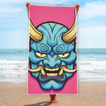 Blue Japanese Demon Print Beach Towel