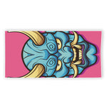 Blue Japanese Demon Print Beach Towel