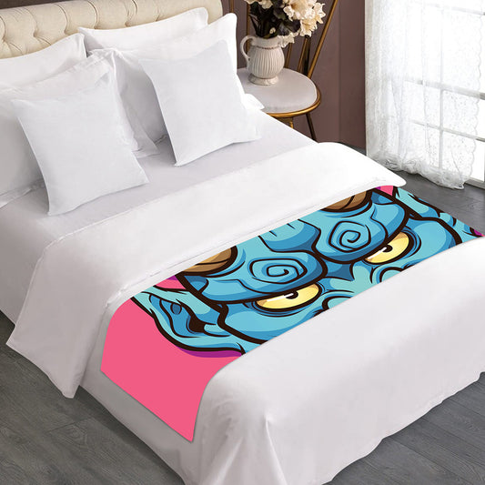 Blue Japanese Demon Print Bed Runner