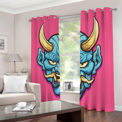 Blue Japanese Demon Print Blackout Grommet Curtains