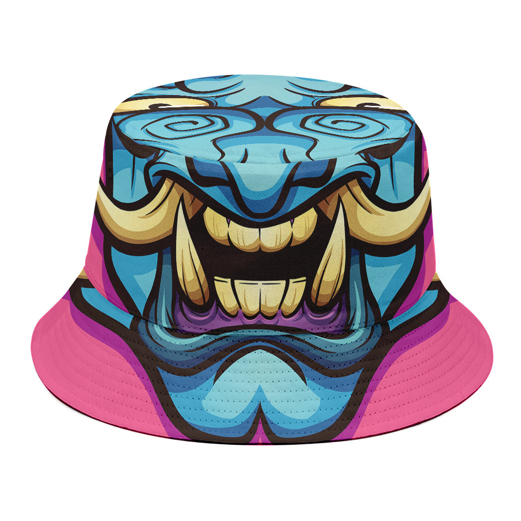 Blue Japanese Demon Print Bucket Hat