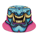 Blue Japanese Demon Print Bucket Hat