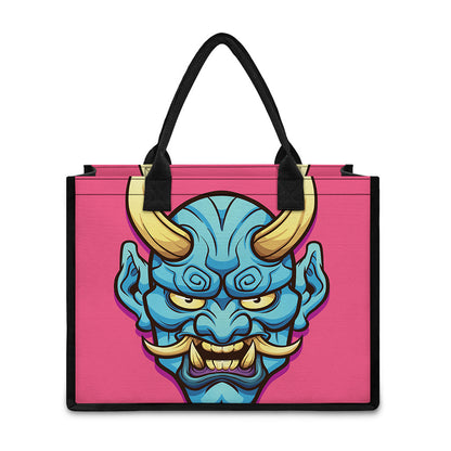 Blue Japanese Demon Print Canvas Tote Bag