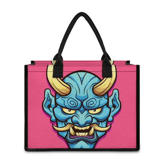 Blue Japanese Demon Print Canvas Tote Bag