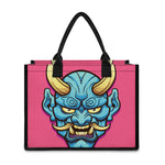 Blue Japanese Demon Print Canvas Tote Bag