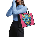 Blue Japanese Demon Print Canvas Tote Bag