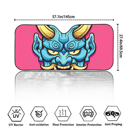 Blue Japanese Demon Print Car Windshield Sun Shade