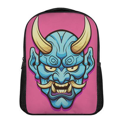 Blue Japanese Demon Print Casual Backpack