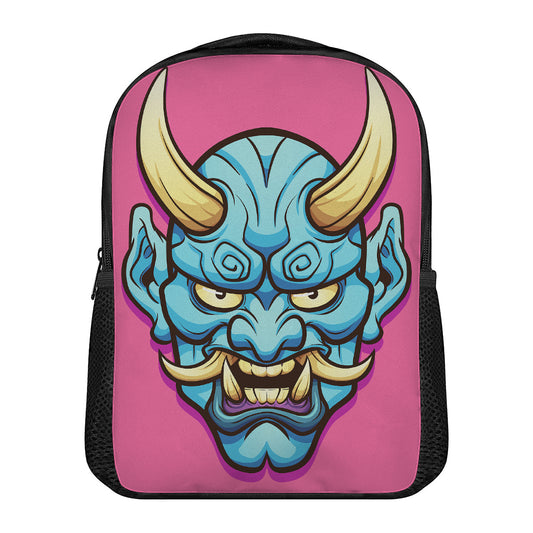 Blue Japanese Demon Print Casual Backpack