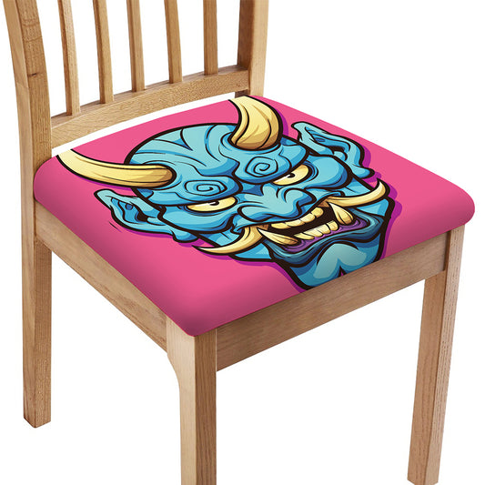 Blue Japanese Demon Print Chair Cushion Cover