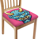 Blue Japanese Demon Print Chair Cushion Cover