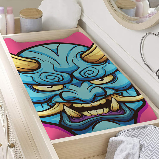 Blue Japanese Demon Print Changing Pad Cover