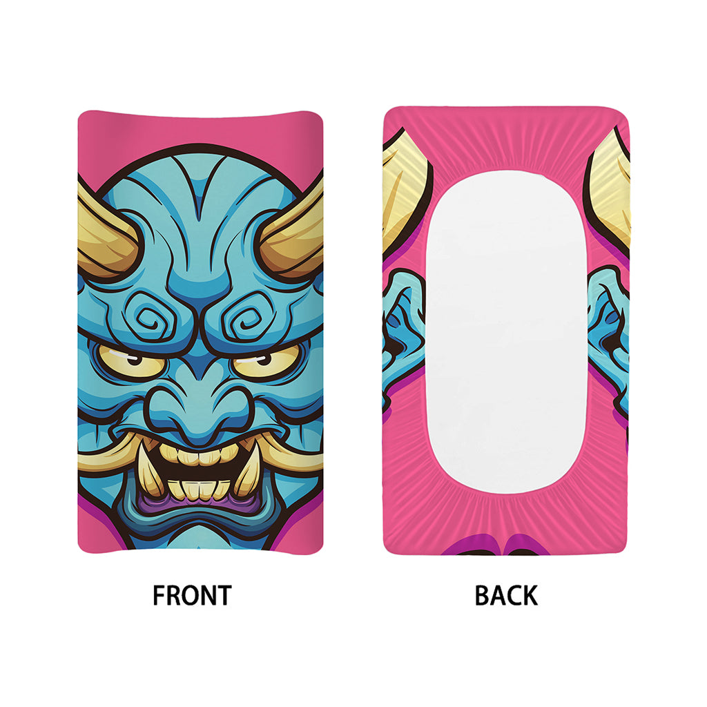 Blue Japanese Demon Print Changing Pad Cover
