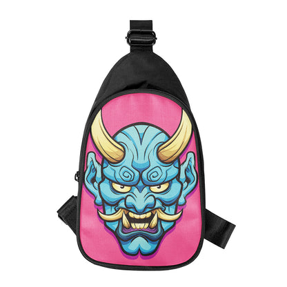 Blue Japanese Demon Print Chest Bag