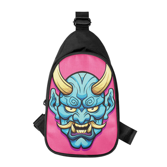 Blue Japanese Demon Print Chest Bag