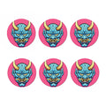 Blue Japanese Demon Print Coaster Set