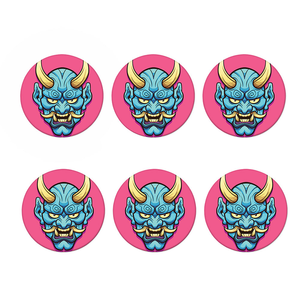 Blue Japanese Demon Print Coaster Set