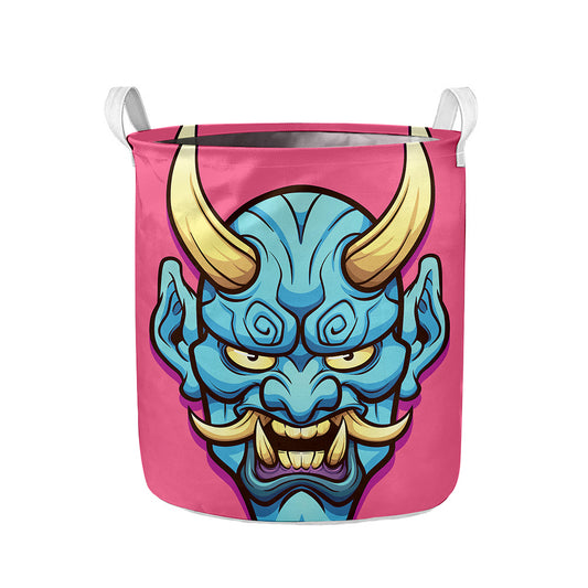 Blue Japanese Demon Print Collapsible Laundry Basket