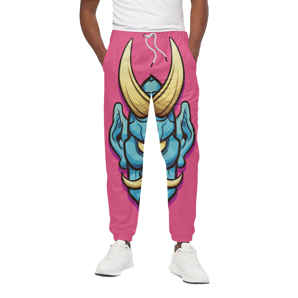 Blue Japanese Demon Print Cotton Pants