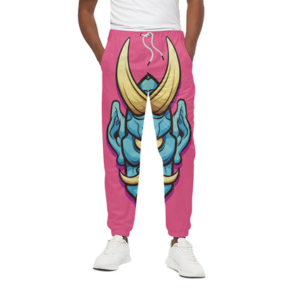 Blue Japanese Demon Print Cotton Pants