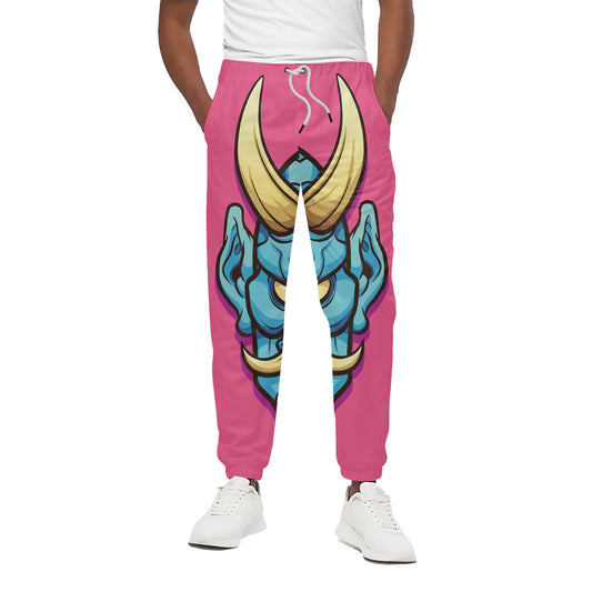 Blue Japanese Demon Print Cotton Pants