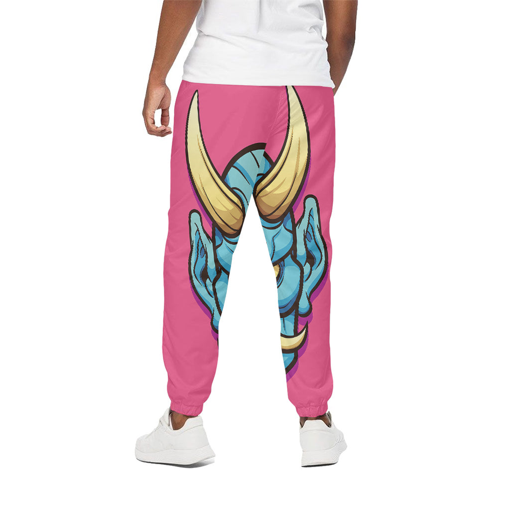 Blue Japanese Demon Print Cotton Pants