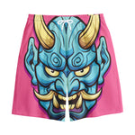 Blue Japanese Demon Print Cotton Shorts