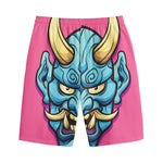 Blue Japanese Demon Print Cotton Shorts