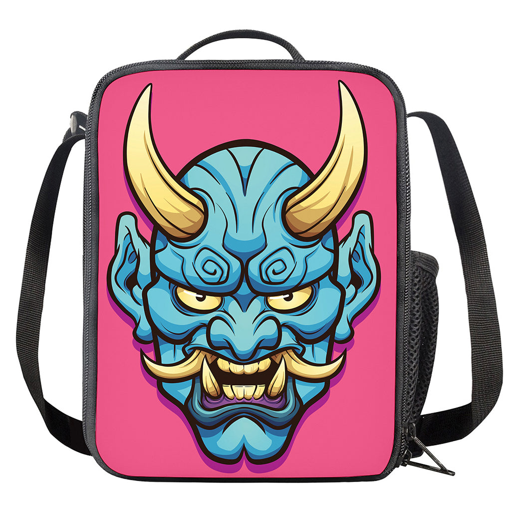 Blue Japanese Demon Print Crossbody Lunch Bag